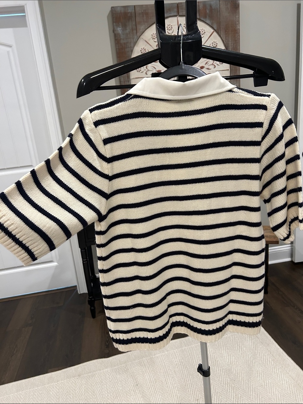 VOY Cream & Navy Striped Polo Knit Top with snazzy buttons! - Picture 5 of 5